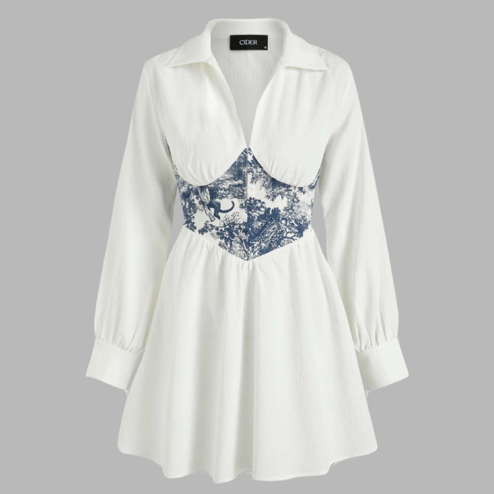Toile de Jouy Patchy Shirt Dress From Cider
